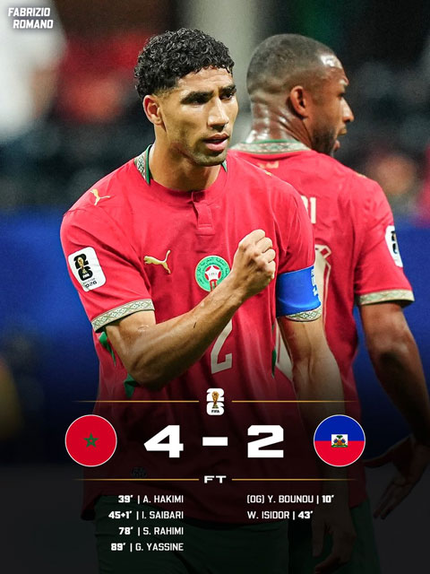โมร็อกโกเอาชนะเฮติ 4-2 
